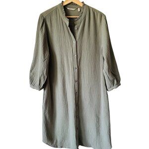 Soft Surroundings Big Sur Dress Button Front Duster Sage Green Cotton Gauze Soft